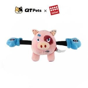 GiGwi Plush Boxing Pig Squeaker Rope Dog Toy GiGwi Plush Boxing Pig Squeaker Rope Dog Toy