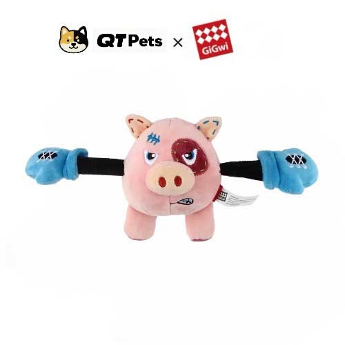 GiGwi Plush Boxing Pig Squeaker Rope Dog Toy GiGwi Plush Boxing Pig Squeaker Rope Dog Toy
