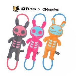 QMonster Handle Skeleton Squeaker Rope Dog Toy