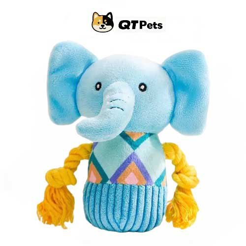 QT Pets Plush Baby Elephant Squeaker Rope Dog Toy