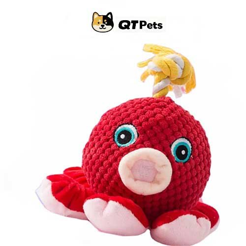 QT Pets Plush Baby Octopus Squeaker Rope Dog Toy
