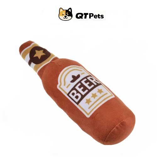 QT Pets Plush Brown Beer Squeaker Dog Toy QT Pets Plush Classic Wine Bottle Squeaker Dog Toy