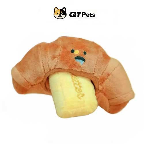 QT Pets Plush Butter Croissant Squeaker Puzzle Dog Toy QT Pets Plush Butter Croissant Squeaker Puzzle Dog Toy