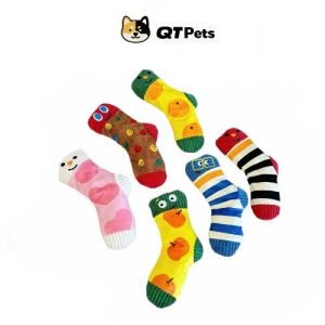 QT Pets Plush Colorful Socks Squeaker Puzzle Dog Toy