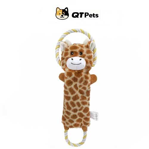 QT Pets Plush Giraffe Crinkle Squeaker Rope Dog Toy