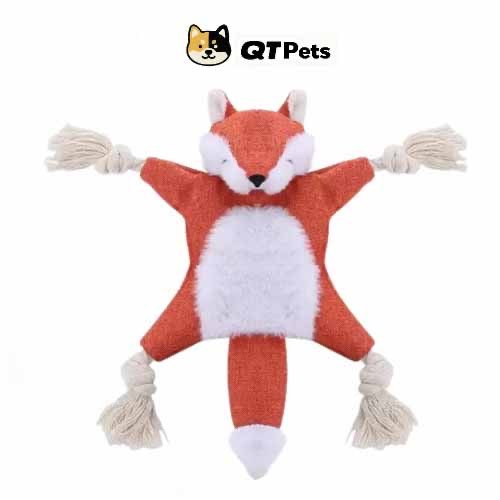 17506153-9A2E-49A8-837F-48B9E5499C00 QT Pets Plush Fox Crinkle Squeaker Rope Dog Toy