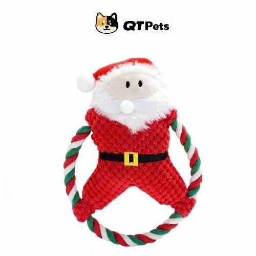 5E9B9888-D6A0-42B0-8CEE-37E47FCB3A5E QT Pets Plush Christmas Series Squeaker Rope Dog Toy