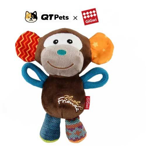 GiGwi Plush Medal Monkey Squeaker Rope Dog Toy