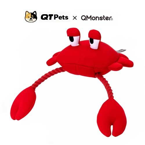QMonster Red Crab Squeaker Rope Dog Toy