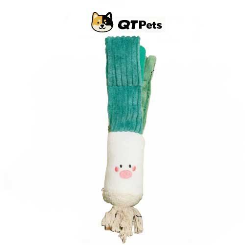 QT Pets Leek Crinkle Squeaker Rope Puzzle Dog Toy