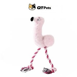 QT Pets Plush Flamingo Squeaker Rope Dog Toy