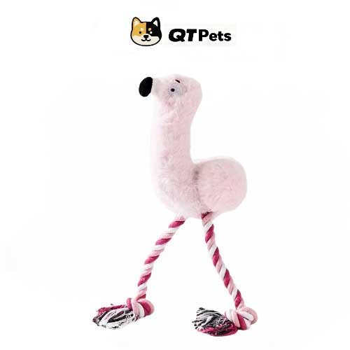 QT Pets Plush Flamingo Squeaker Rope Dog Toy