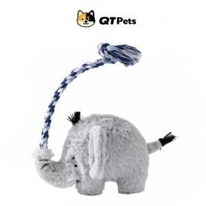 QT Pets Plush Gray Elephant Squeaker Rope Dog Toy QT Pets Plush Elephant Squeaker Rope Dog Toy