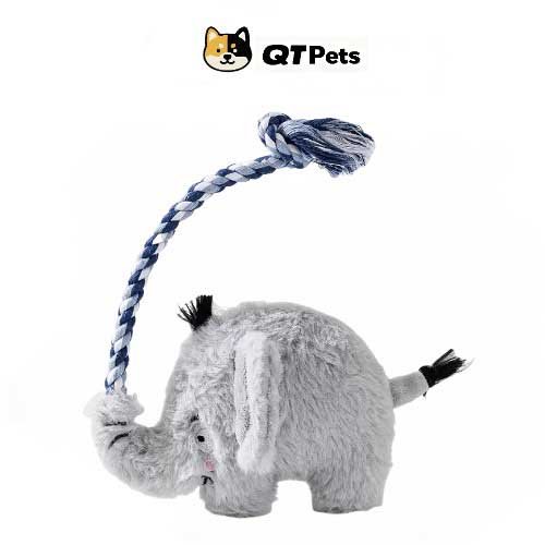 QT Pets Plush Gray Elephant Squeaker Rope Dog Toy QT Pets Plush Elephant Squeaker Rope Dog Toy