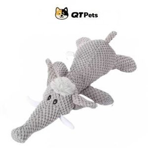 QT Pets Plush Lying Elephant Squeaker Dog Toy