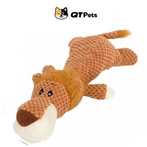 QT Pets Plush Lying Lion Squeaker Dog Toy