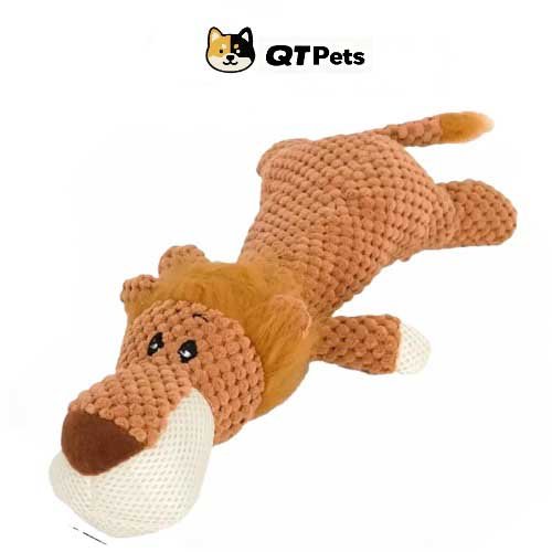 QT Pets Plush Lying Lion Squeaker Dog Toy
