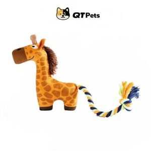 QT Pets Plush Orange Giraffe Squeaker Rope Dog Toy QT Pets Plush Giraffe Squeaker Rope Dog Toy