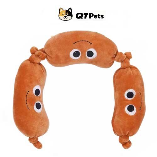 QT Pets Plush Sausage Squeaker Dog Toy