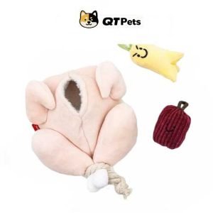 QT Pets Plush Turkey Squeaker Puzzle Dog Toy