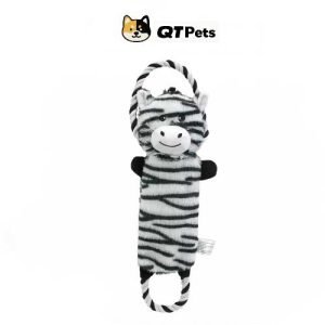 QT Pets Plush Zebra Crinkle Squeaker Rope Dog Toy