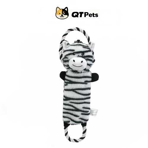 QT Pets Plush Zebra Crinkle Squeaker Rope Dog Toy