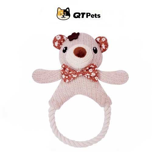 QT Pets Sherpa Fabric Bear Squeaker Rope Dog Toy QT Pets Sherpa Fabric Bear Squeaker Rope Dog Toy