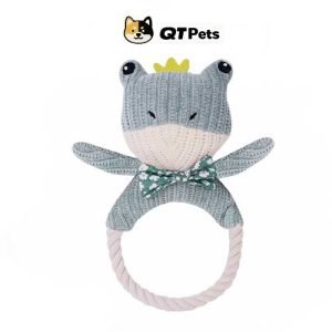 QT Pets Sherpa Fabric Frog Squeaker Rope Dog Toy